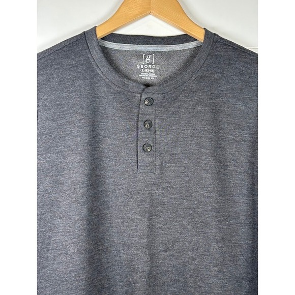 George Mens Henley Shirt Large (42-44) Black‎ Soot Heather Short Sleeve - Picture 2 of 6